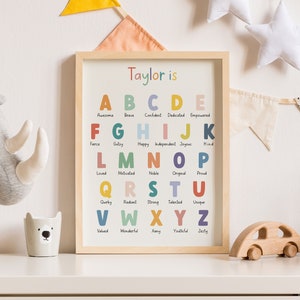 Personalised Affirmation Print - Positive Affirmation Alphabet - Kids Bedroom Decor - Nursery - Children&#39;s Educational & Uplifting Print