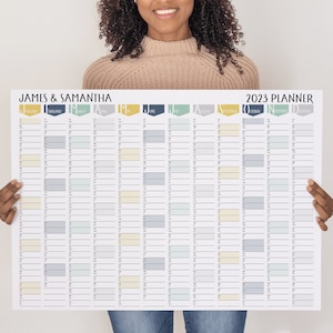 2023 Wall Planner - Personalised Wall Calendar - A2 Year Planner - Colourful Bespoke Gift - Wall Organiser - Custom Present