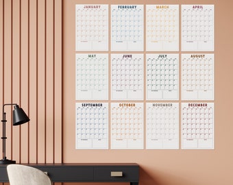 Monatlicher Wandkalender - 12 Blatt - Minimalistisches Design, Home Office Dekor, Undatierter Wandkalender - A3 oder A4, Jahresplaner, Minimalistischer Organizer