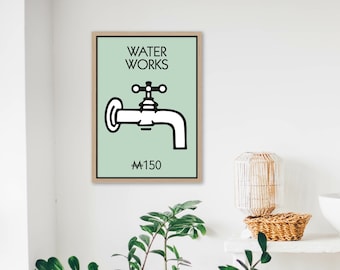 Monopoly Water Works Print - Bathroom Print - Board Game - New Home Gift - Utility Room Decor - Retro Wall Art - Housewarming Present