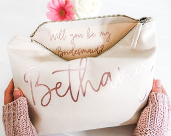 Personalised Bridesmaid Gift Make Up Bag - Will you be my Bridesmaid, Maid of Honour Gift. - Unique Gift for Bridal Party Bags,  Makeup Bags