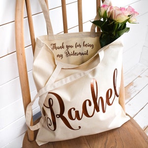 Wedding Thank you Gift Personalised Bridesmaid Gift Tote Bag Maid of Honour Gift Unique Gift for Bridal Party, Personalized Tote Bags image 1