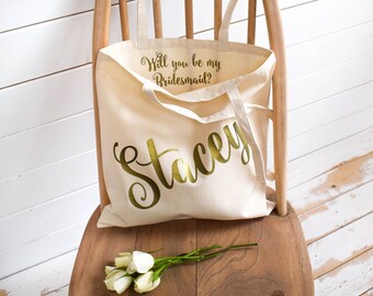 Will you be my Bridesmaid? Wedding Gift - Personalised Tote Bag - Maid of Honour Gift - Personalized Wedding Tote Bag - Pop the Question