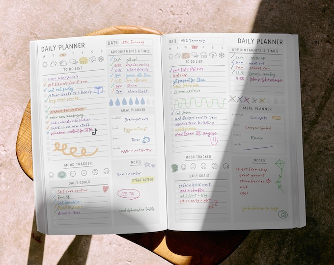 Personalised Daily Planner | A5 Undated Weekly & Daily Organiser | Custom Journal + Gift for Her