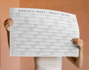 Personalised 2027 Wall Planner | Minimalist Black & White Year Calendar (Horizontal A1 or A2)