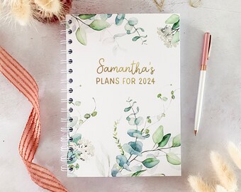 2024 Eucalyptus Diary - Personalised A5 Dated Planner - Week to view - Christmas Gift for Her - New Year Organiser - Jan to Dec Personalized