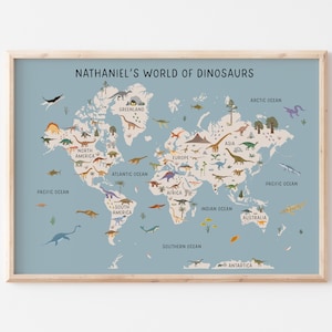 Personalisierte Dinosaurier Weltkarte Druck - Kinder Schlafzimmer Dekor - Dinosaurier der Welt - Kinderzimmer Print - Jurassic - Kinder Dinosaurier Karte