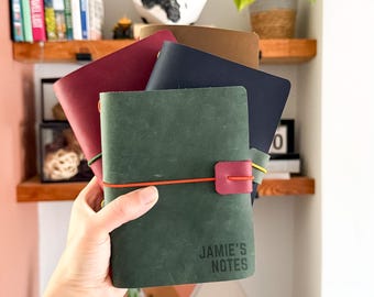 A6 Leather Journal Cover | Bifold Travellers Notebook | Personalised Refillable Planner Holder