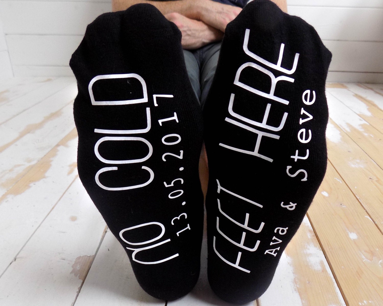 Image of Personalised No Cold Feet Here Socks - Gift For The Groom Wedding Keepsake From Bride Personalized