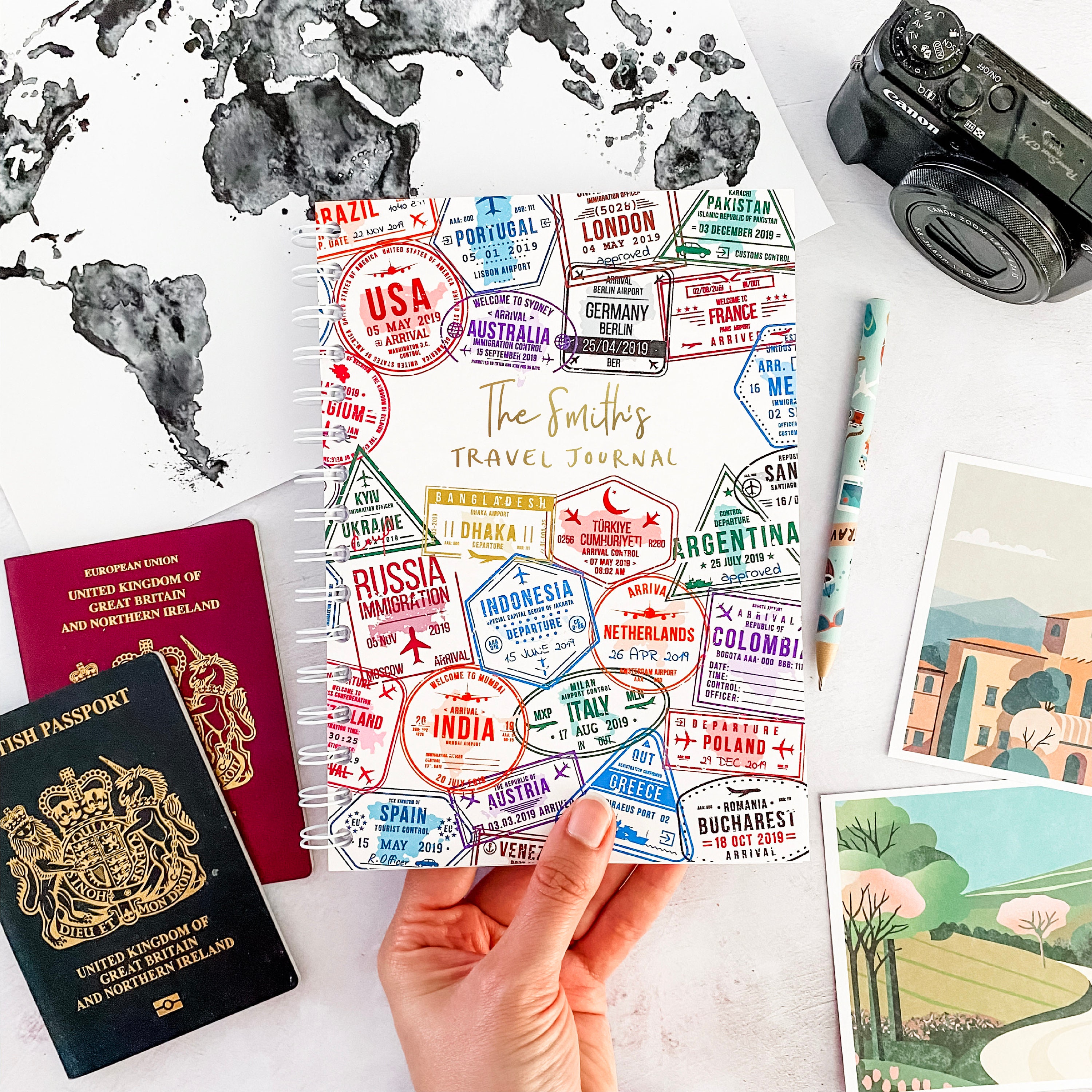 Stamp Album Travel Notebook Choice of Countries Pocket Journal Upcycled  With Genuine Vintage Postage Stamps Rainbow Travel Memory Book 