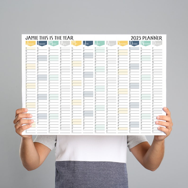 Personalised 2023 Wall Planner Wall Calendar Year Planner Month Planner Gift for Him Colourful Bespoke Gift 2023 Wall Organiser image 1