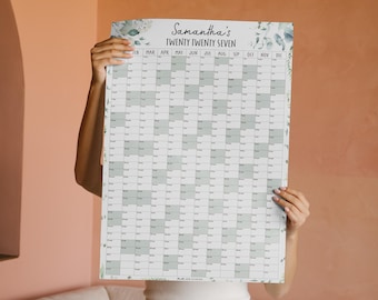 Personalised 2027 Eucalyptus  Wall Planner | Botanical Family Calendar | Year to View A1/A2 Vertical