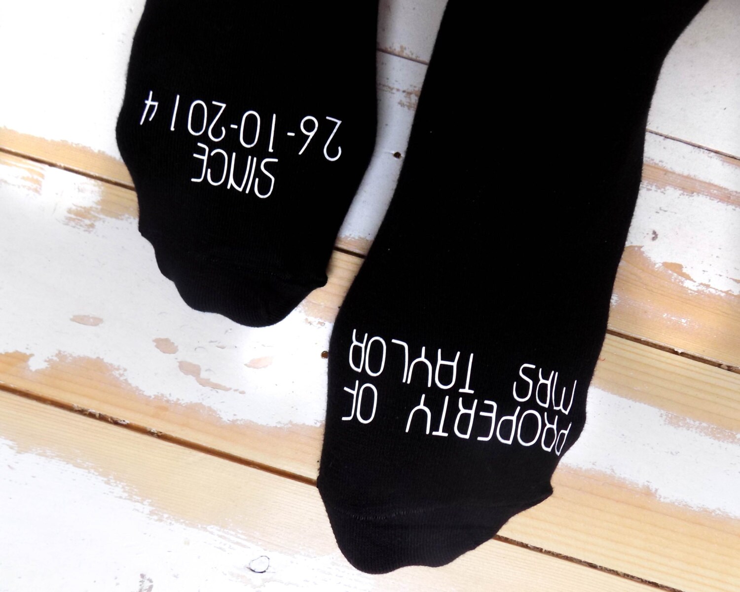 Image of Property Of Socks Mrs Gift - Personalised Wedding Anniversary Present Keepsake From Bride Groom