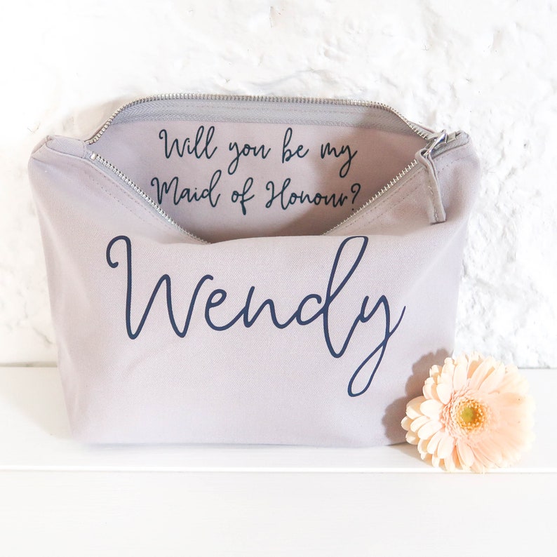 Personalised Bridesmaid Gift Make Up Bag Will you be my Bridesmaid, Maid of Honour Gift. Unique Gift for Bridal Party Bags, Makeup Bags image 6