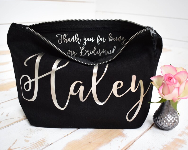 Personalised Bridesmaid Gift Make Up Bag Thank you Bridesmaid, Maid of Honour Gift Unique Gift for Bridal Party, Makeup Cosmetic Bags image 1