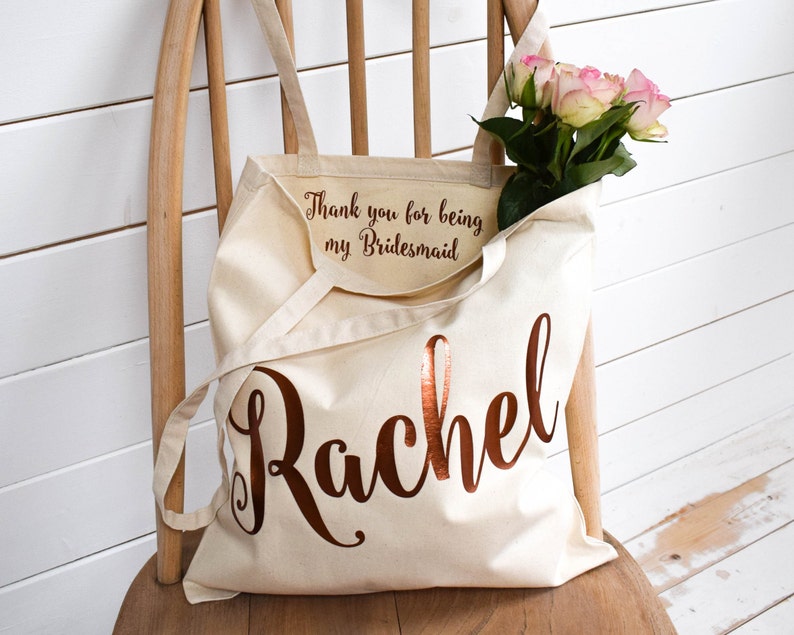 Wedding Thank you Gift Personalised Bridesmaid Gift Tote Bag Maid of Honour Gift Unique Gift for Bridal Party, Personalized Tote Bags image 3