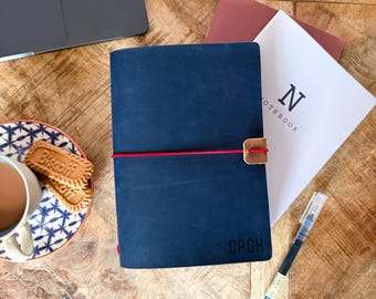 Personalised Travellers Notebook | Leather Journal Cover | Custom A5 Refillable Folio