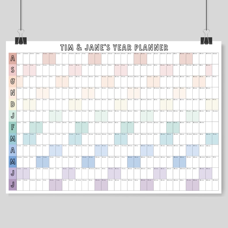 Personalised Wall Planner Choose your own Start Date A2 Wall Calendar Year Planner Month Planner Personalised Wall Decor Gift image 2