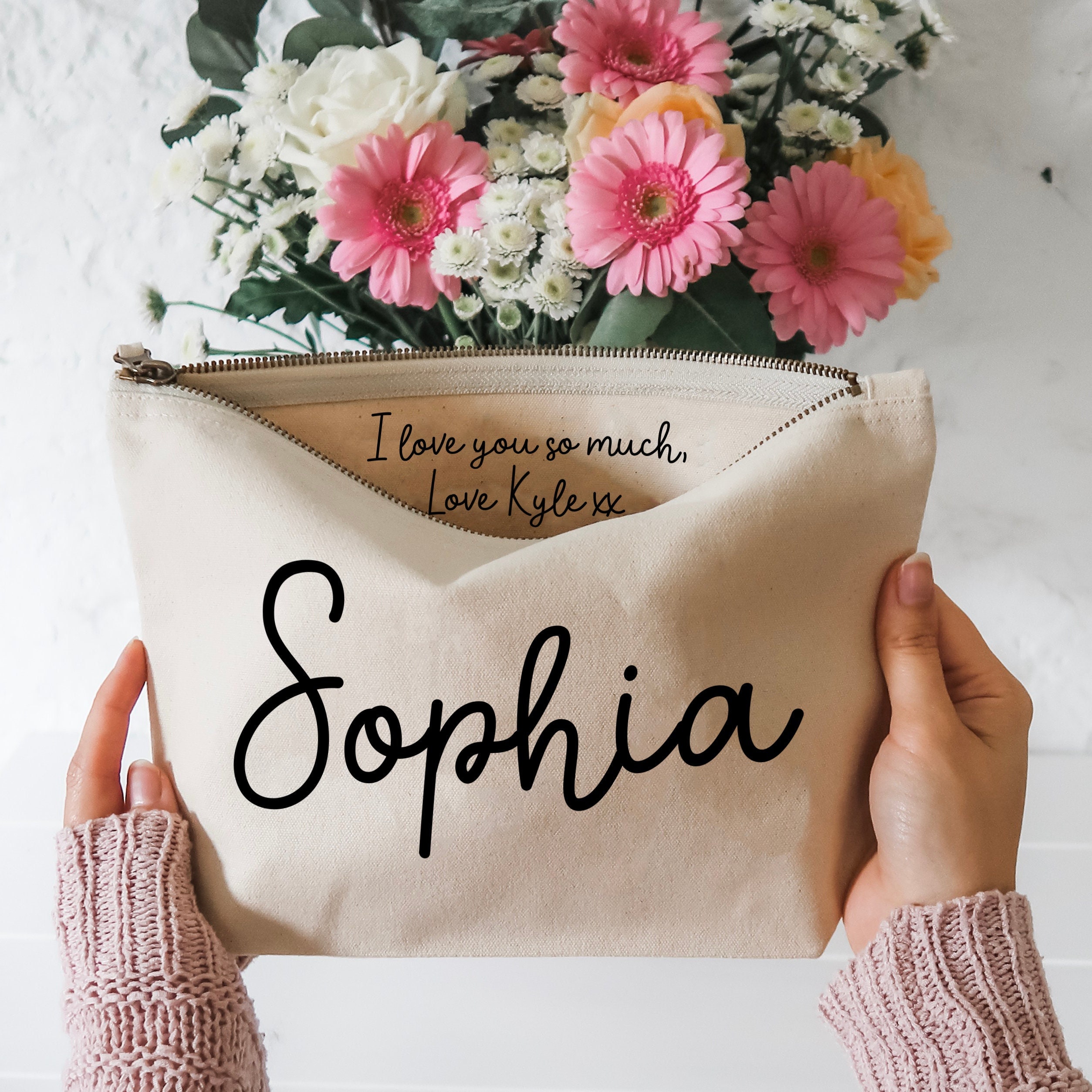  Personalized Makeup Bag Gift for Bridesmaids, Canvas Pouch  w/Name & Glitter Heart Wedding Bridal Party Gift Cosmetic Bag : Handmade  Products