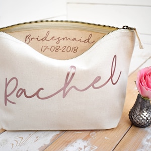 Wedding Thank you Gift - Personalised Bridesmaid Gift Make Up Bag - Maid of Honour Gift - Unique Gift for Bridal Party, Makeup Cosmetic Bags