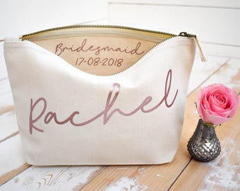 Wedding Thank you Gift - Personalised Bridesmaid Gift Make Up Bag - Maid of Honour Gift - Unique Gift for Bridal Party, Makeup Cosmetic Bags