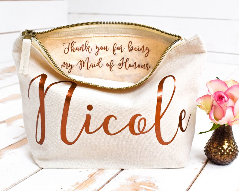 Personalised Bridesmaid Gift Make Up Bag Thank you Bridesmaid, Maid of Honour Gift Unique Gift for Bridal Party, Makeup Cosmetic Bags image 2