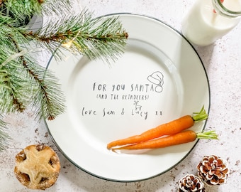 Personalised Christmas Eve Plate – Custom Santa & Rudolph Enamel Plate