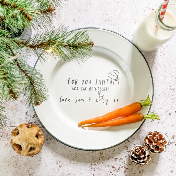 Personalised Christmas Eve Plate - Personalized Plate for Santa - Bespoke Enamel Plate - Cookies for Santa - Santa and Rudolph Xmas plate