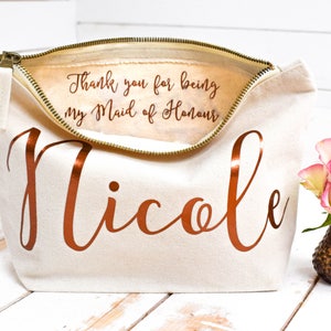 Wedding Thank you Gift - Personalised Bridesmaid Gift Make Up Bag - Maid of Honour Gift - Unique Gift for Bridal Party, Makeup Cosmetic Bags