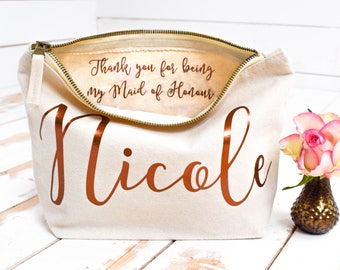 Wedding Thank you Gift - Personalised Bridesmaid Gift Make Up Bag - Maid of Honour Gift - Unique Gift for Bridal Party, Makeup Cosmetic Bags