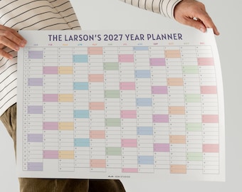 Personalised 2027 Wall Planner | Pastel Year Calendar | A1 or A2 Home & Office Wall Chart