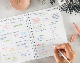 Gepersonaliseerde Weekplanner - Keuze uit ontwerpen - A5 ongedateerde jaarorganisator - Cadeau voor haar, gepersonaliseerde Planner - Budget, Fitness, Wellness