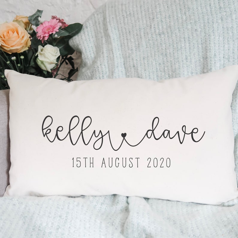 Personalised Cushion Personalized Pillow For the Couple Wedding Gift Cotton Anniversary Gift Engagement Present Valentine's Day image 2