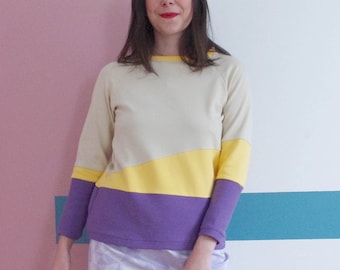 NEW --- Beige, yellow and mauve cut-out jumper