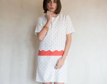 Scalloped cotton dress with graphic embroidery