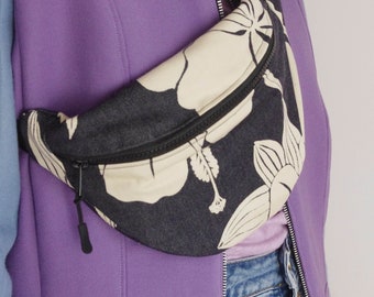 NEW-Hibiscus flower denim fanny pack