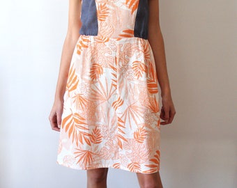 Cotton and linen dress with tropical pattern