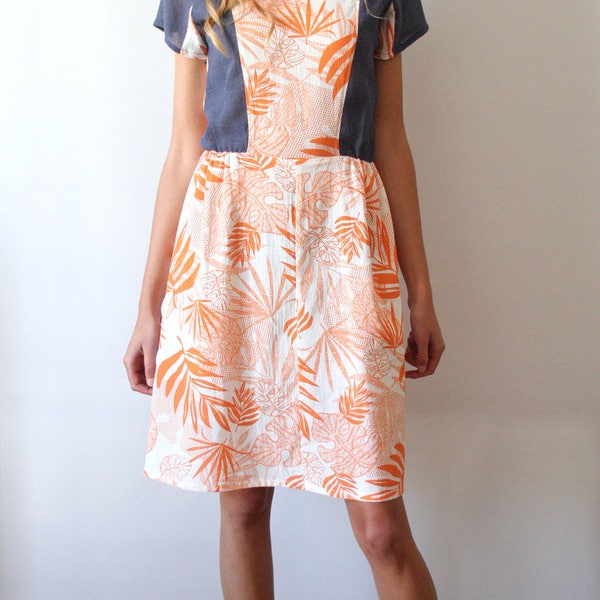 Robe en coton et lin motif tropical