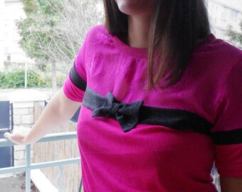 Top in pink chiffon and silk floss with a giant bow