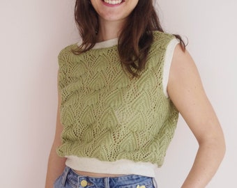 NEW-Sleeveless openwork knit sweater