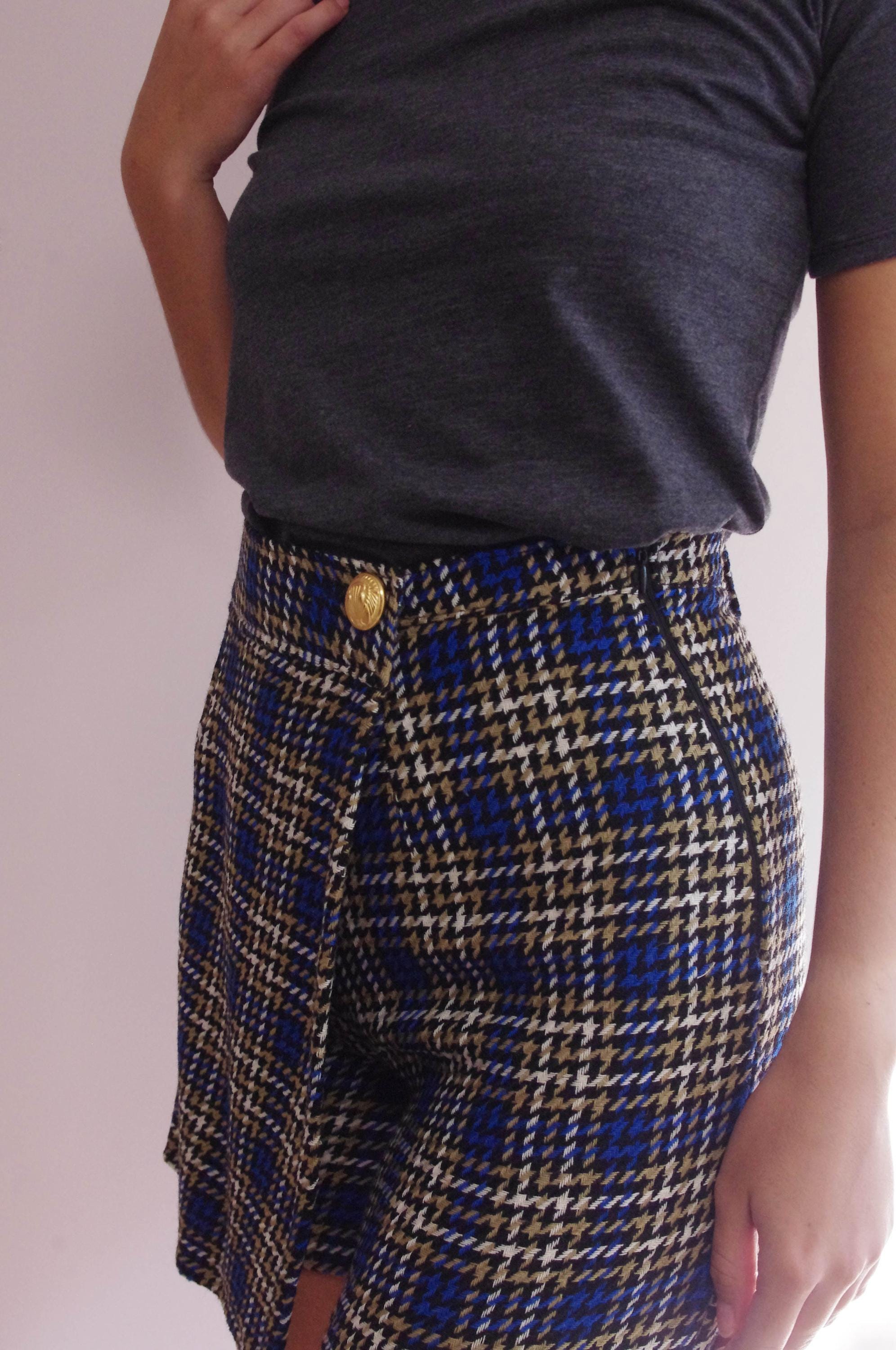 Jupe écossaise Marron à Godets Avec Ceinture à Nouer - Taille 38/40, 100% Coton, Occasion Parfait état