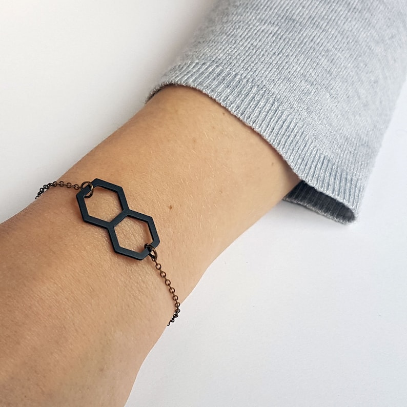 Hexagonal thin bracelet woman minimalist 3D print geometric bracelet women gift jewelry bronze chain