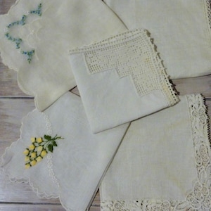 Vintage Cotton Hankies Set: Lace & Embroidered Wedding Favors