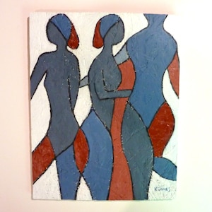 Original Acrylic Figurative Painting on Wood Panel, Canadian Artist, 11&quot; x 14&quot;, Title: The Gathering, Unique Modern Art