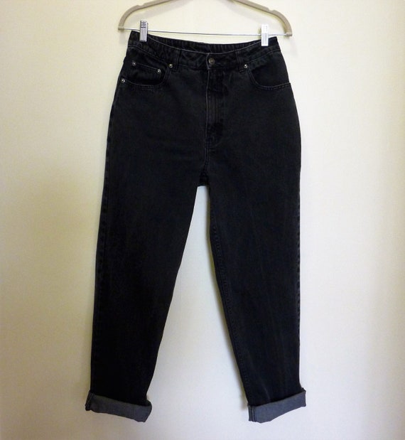 Vintage High Waisted Jeans / Black Denim / Size 9 