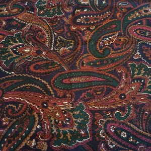 Vintage Paisley Cotton Fabric Remnant: Green, Burgundy, Purple - 2 yds