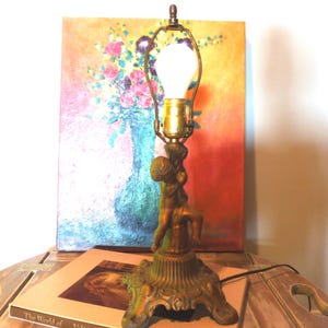 Vintage Cherub Baby Accent Antique Gold / Grey Metal Lamp Base Angel Rococo Style Table Lamp Old Hollywood Regency Victorian Style Decor