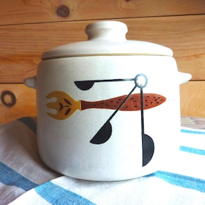 Vintage West Bend Bean Crock: MCM Stoneware Pottery, Double Handle