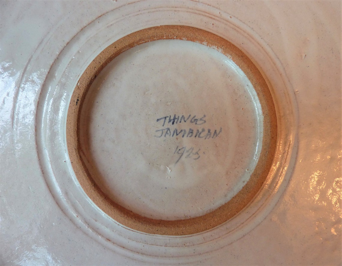 Jamaican Folk Art Pottery Round Platter/plate Hand Painted Etsy