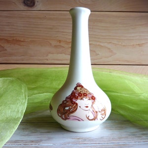 Sällsynt Poole Pottery 'Fleurie' Bud Vase: Art Nouveau Woman & Flowers